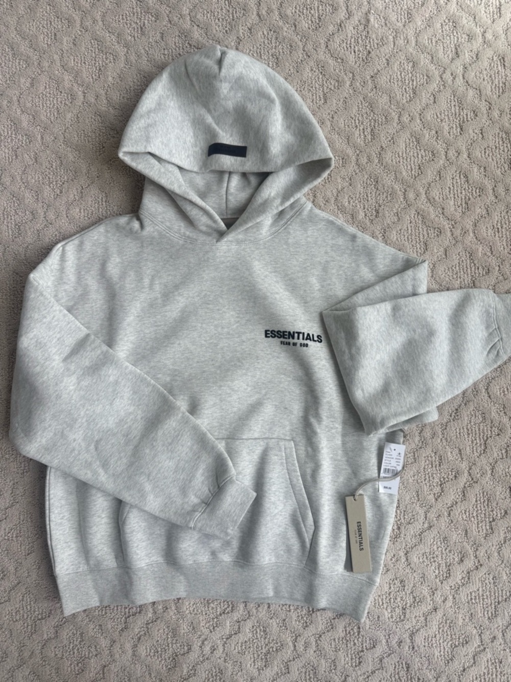 ESSENTIALS Men’s Oatmeal Grey Logo Hoodie Sweatshirt